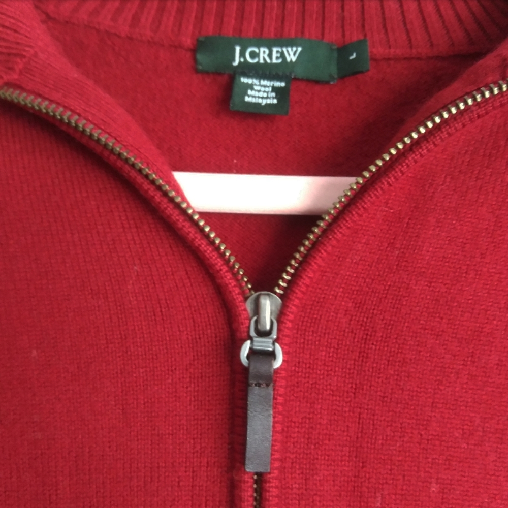 J. Crew Red Wool Zip Sweater - Picture 2 of 2